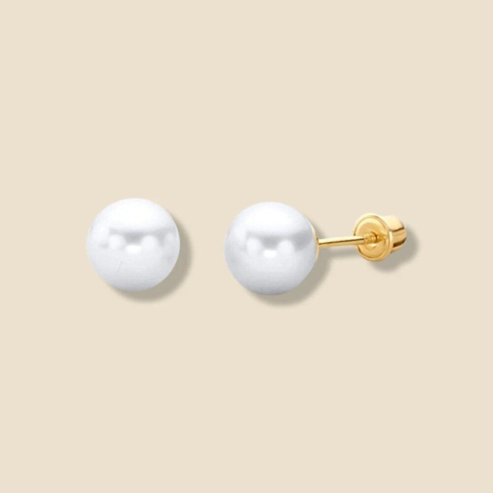14k Solid Gold 5 mm Pearl Stud Earrings | Birthday Gift | Everyday Jewelry |